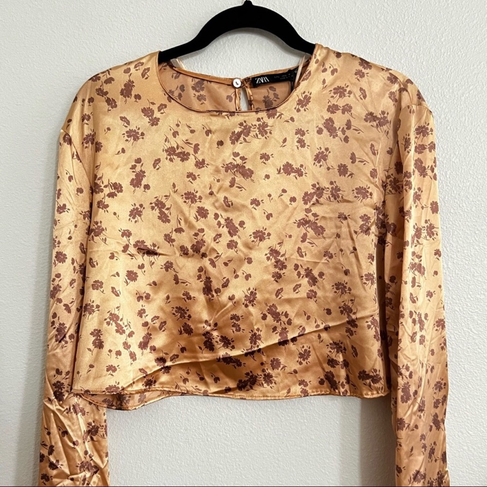 Zara satin long sleeved cropped top